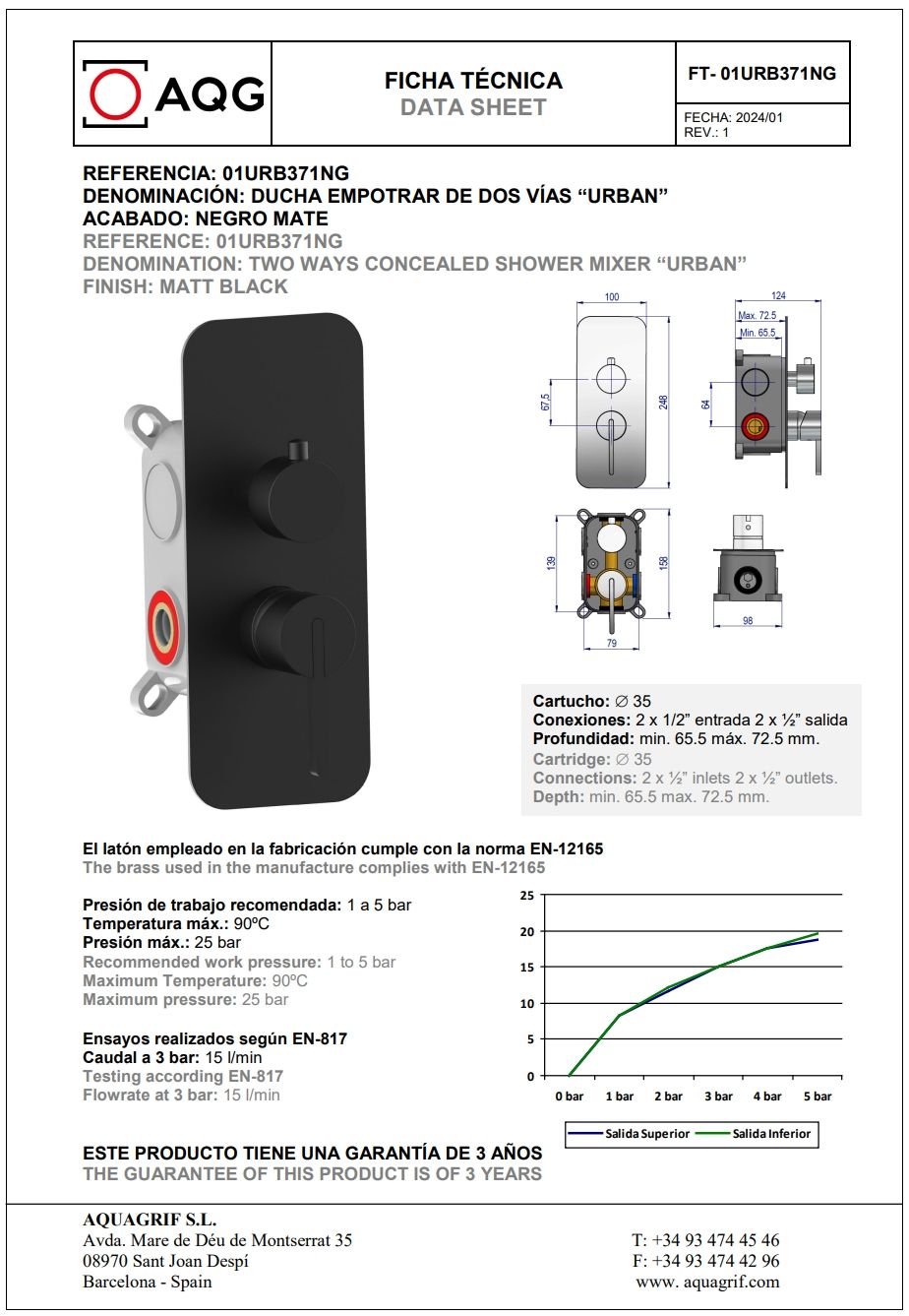 Купить aqg urban, встраиваемый смеситель для душа на 2 выхода, с дивертером, цвет черный матовый оптом Купить aqg urban, встраиваемый смеситель для душа на 2 выхода, с дивертером, цвет черный матовый оптом