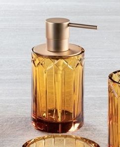Купить stil haus queen ambra, настольный дозатор из хрусталя, цвет янтарь, помпа с крышкой матовое золото оптом