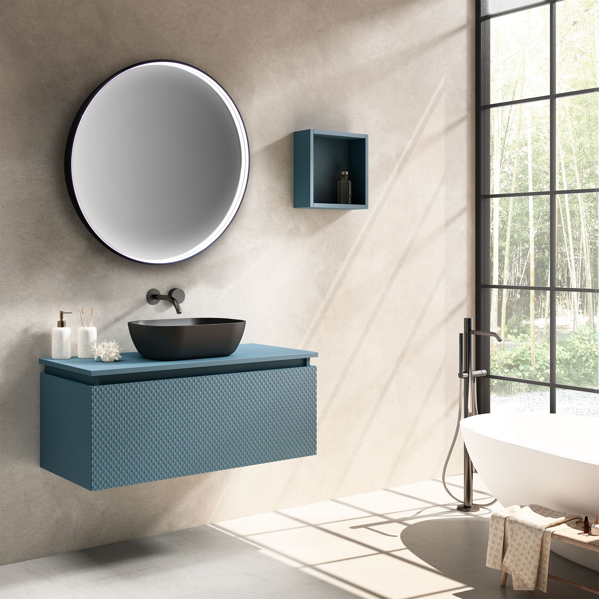 Купить xpertials noa redondo, зеркало ø80 см, 1 датчик: led подсветка с регулировкой яркости, профиль черный матовый оптом