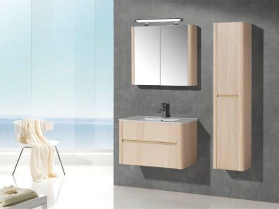 Купить ibx asun 100 см: зерк. шкаф с led подсветкой, тумба со скрытыми ручками, пенал 35 см левый (2 двери) и белая керамич. раковина, цвет мебели натуральны оптом