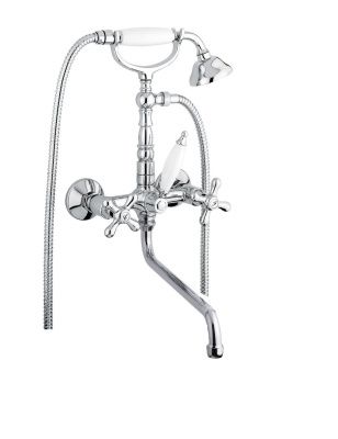 Купить смесители Emmevi Deco Classic, смеситель с длинным изливом (25см) и ручным душем для ванной, цвет белый-золото оптом