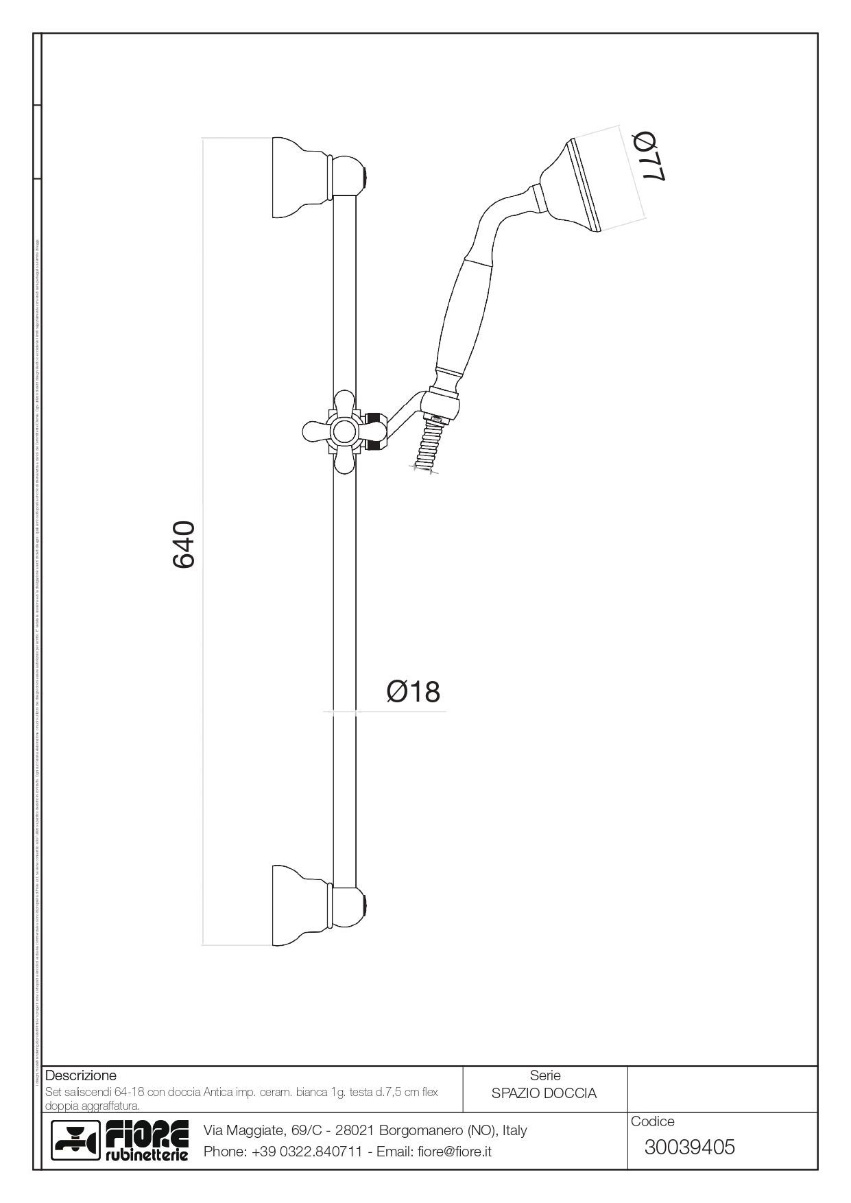 Купить fiore shower, душевая штанга h64 см, с набором для душа: 1-режимный ручной душ c керамической накладкой, шланг 150 см, цвет золото оптом