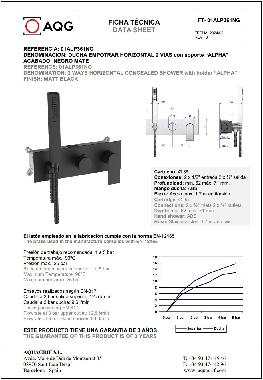 Купить aqg alpha, душевой комплект ec238 на 2-3 потребителя, с настенным кронштейном, цвет черный матовый оптом