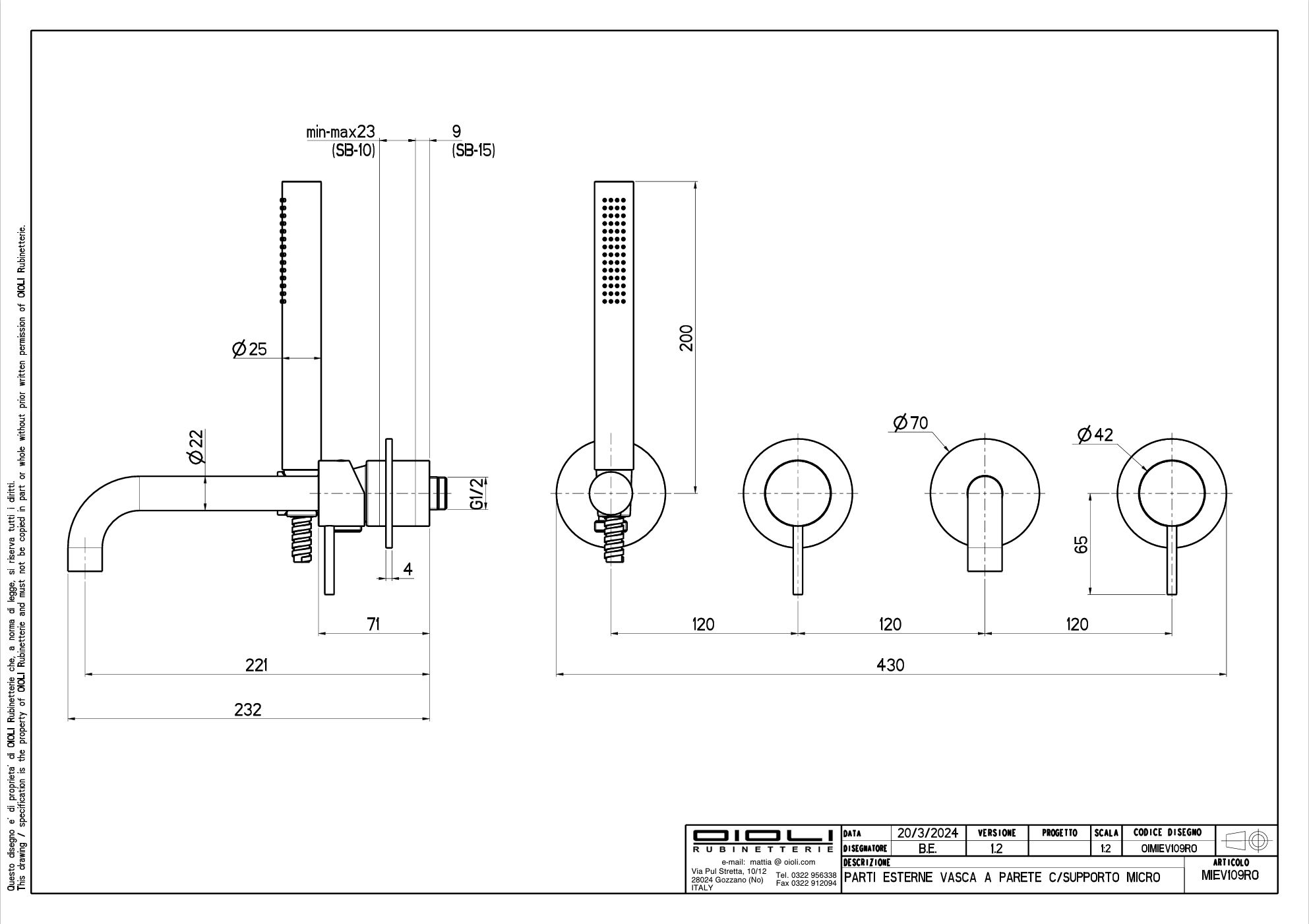 Купить смесители Oioli Micro, встраиваемый в стену смеситель для ванны (излив 22.1 см), без вн/ч OIPIVA35002E, цвет оружейная сталь оптом