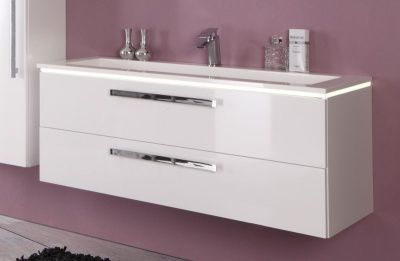 Купить puris star line 120 см: тумба (2 ящика), led подсветка и белая раковина из мин литья на 2 отверстия, цвет мебели белый глянцевый
