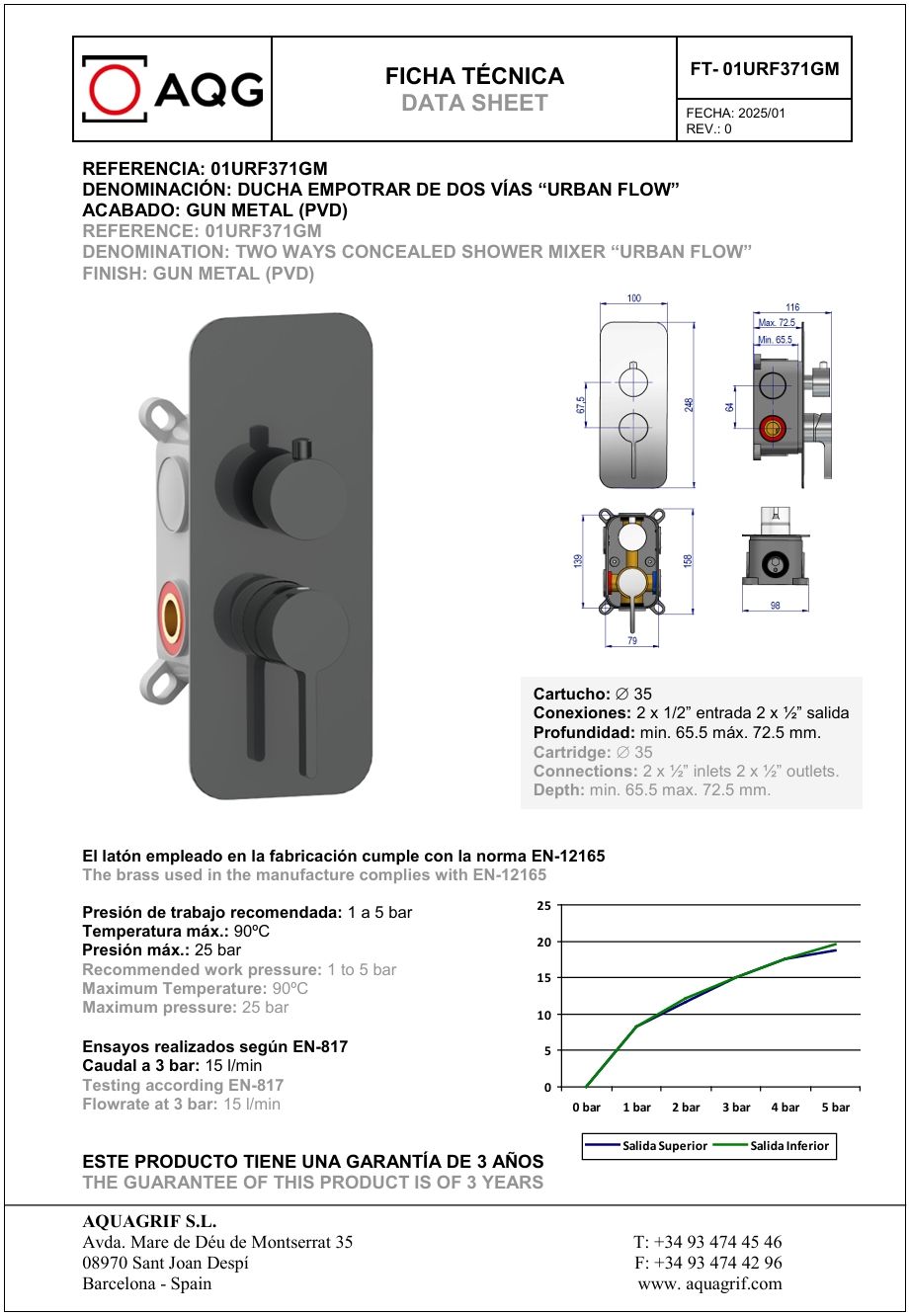 Купить aqg urban flow, душевой комплект er236 на 2 потребителя, с настенным кронштейном, цвет оружейная сталь (pvd) оптом