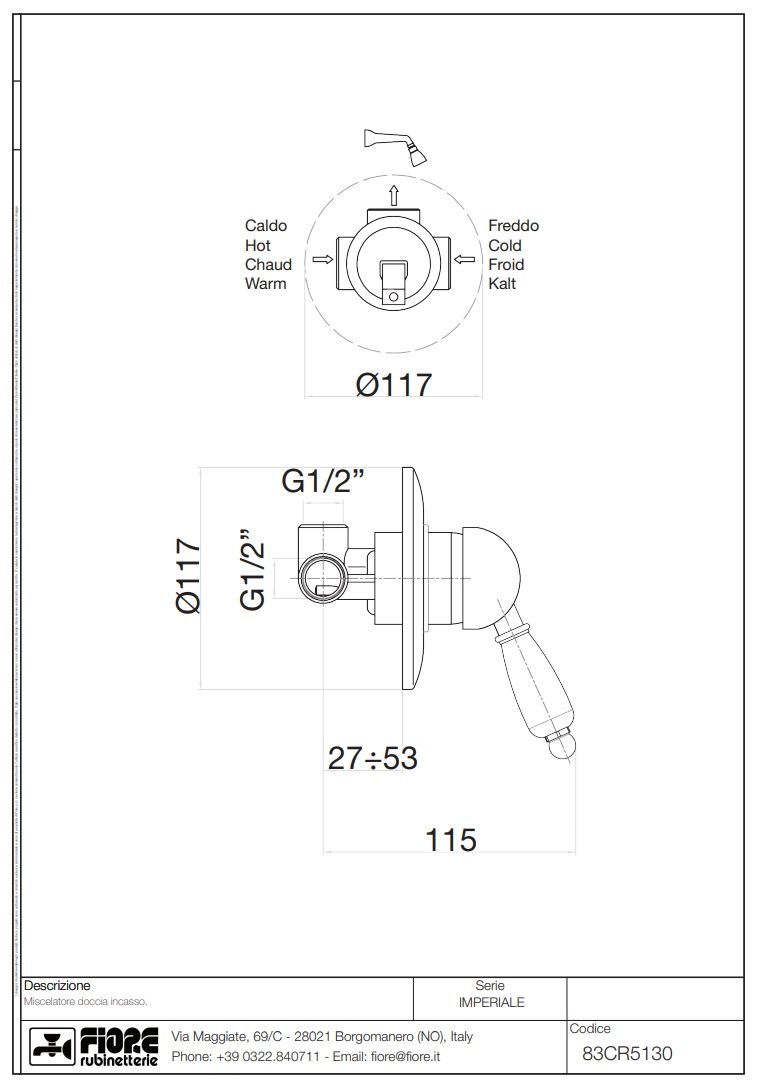 Купить смесители fiore imperiale, встраиваемый в стену однорычажный смеситель для душа, цвет бронза оптом