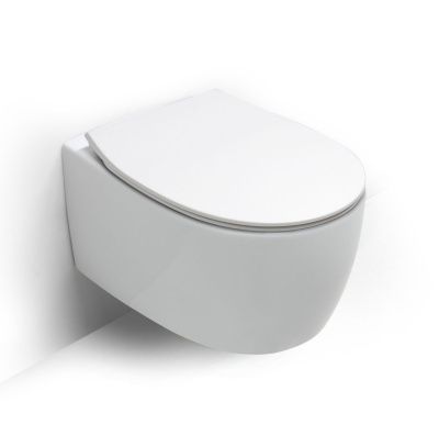 Купить white ceramic basic, комплект подвесного безободкового унитаза с быстросъемным ультратонким сиденьем микролифт, цвет белый глянцевый оптом
