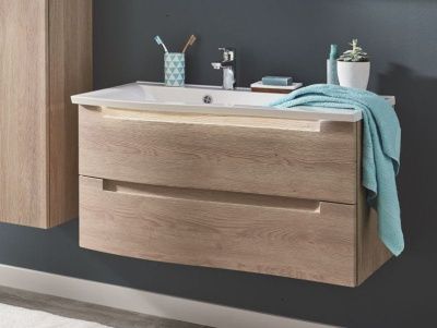 Купить puris purefaction 90 см правый: тумба (2 ящика) и белая раковина из мин литья c led подсветкой, цвет мебели белый глянцевый