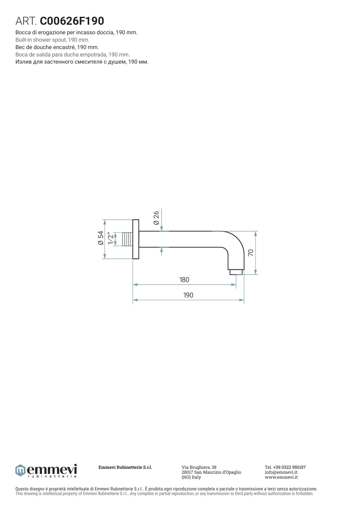 Купить emmevi, круглый излив для встраиваемого смесителя, длина 190 мм, цвет белый-золото оптом