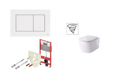 Tece, комплект инсталляция TeceBase+Hidra Faster, подвесной унитаз 53x36,5 см, торнадо, антибактериальное покрытие, с сиденьем, цвет белый матовый