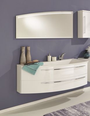 Купить puris crescendo 120 см левый: зеркало с led подсветкой, тумба (2 ящика) и белая раковина из мин литья, цвет мебели дуб трюфель