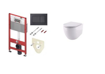 Tece, комплект инсталляция TeceBase+Hidra Tour, подвесной унитаз 52x35,5 см, антибактериальное покрытие, c сиденьем, цвет белый глянцевый