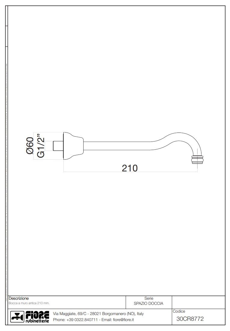 Купить fiore shower, излив для внутристенного смесителя, длина 21 см, цвет золото оптом
