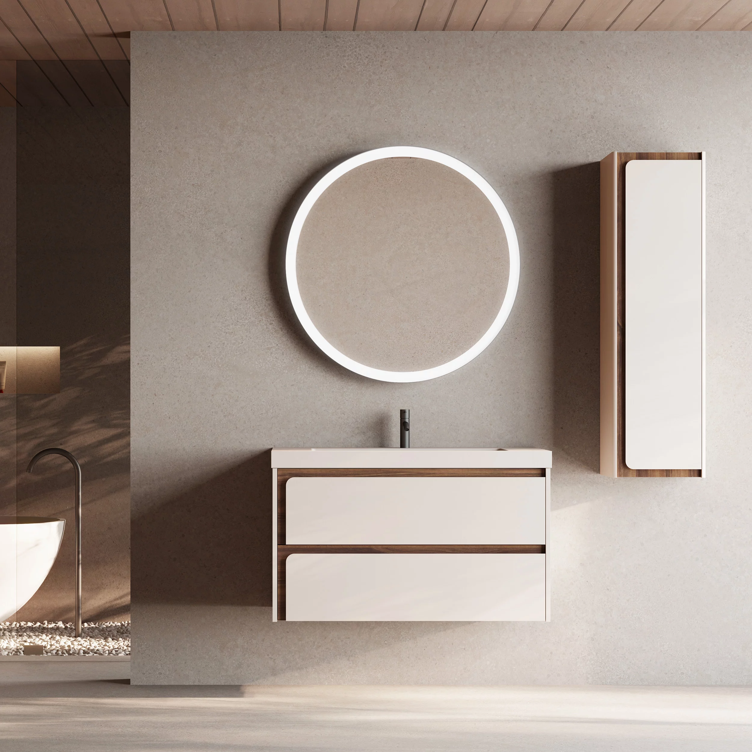 Купить visobath indico, тумба 100 см, 2 ящика cо скрытыми ручками, цвет бежевый матовый лак (cotton-valenti) оптом