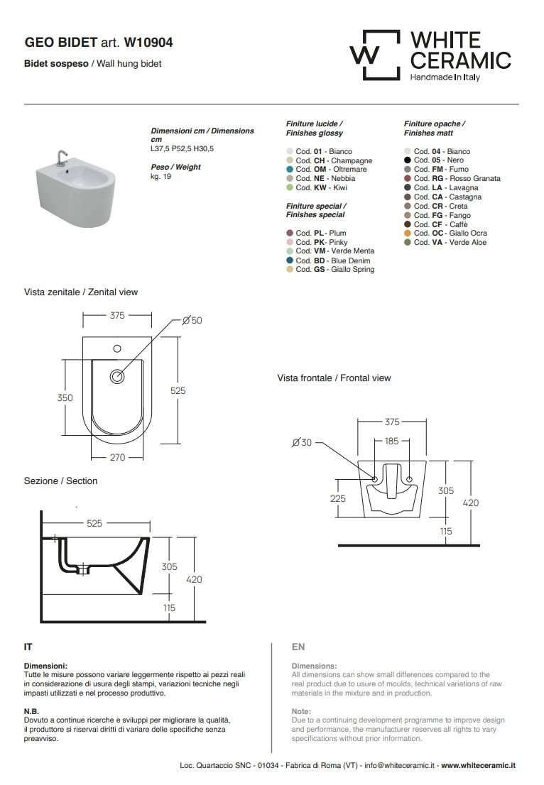 Купить white ceramic geo, подвесное биде c крепежом, цвет белый глянцевый оптом