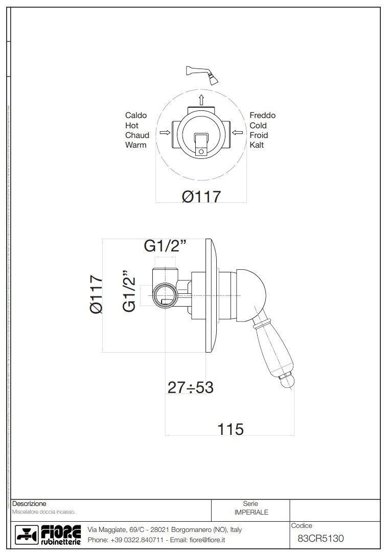 Купить смесители fiore imperiale, встраиваемый в стену однорычажный смеситель для душа, цвет золото оптом