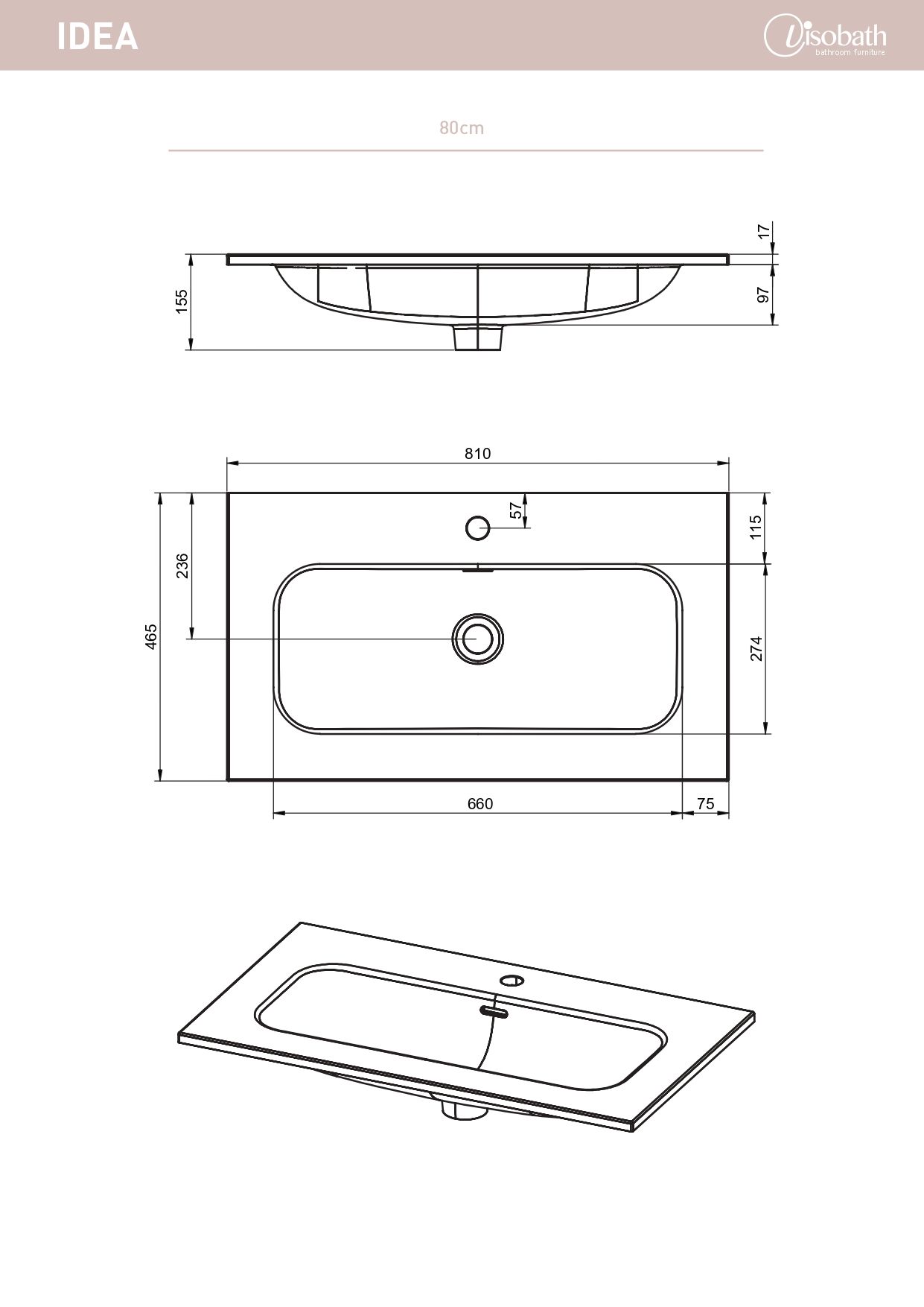 Купить visobath, керамическая раковина idea 80 см, цвет белый глянцевый оптом