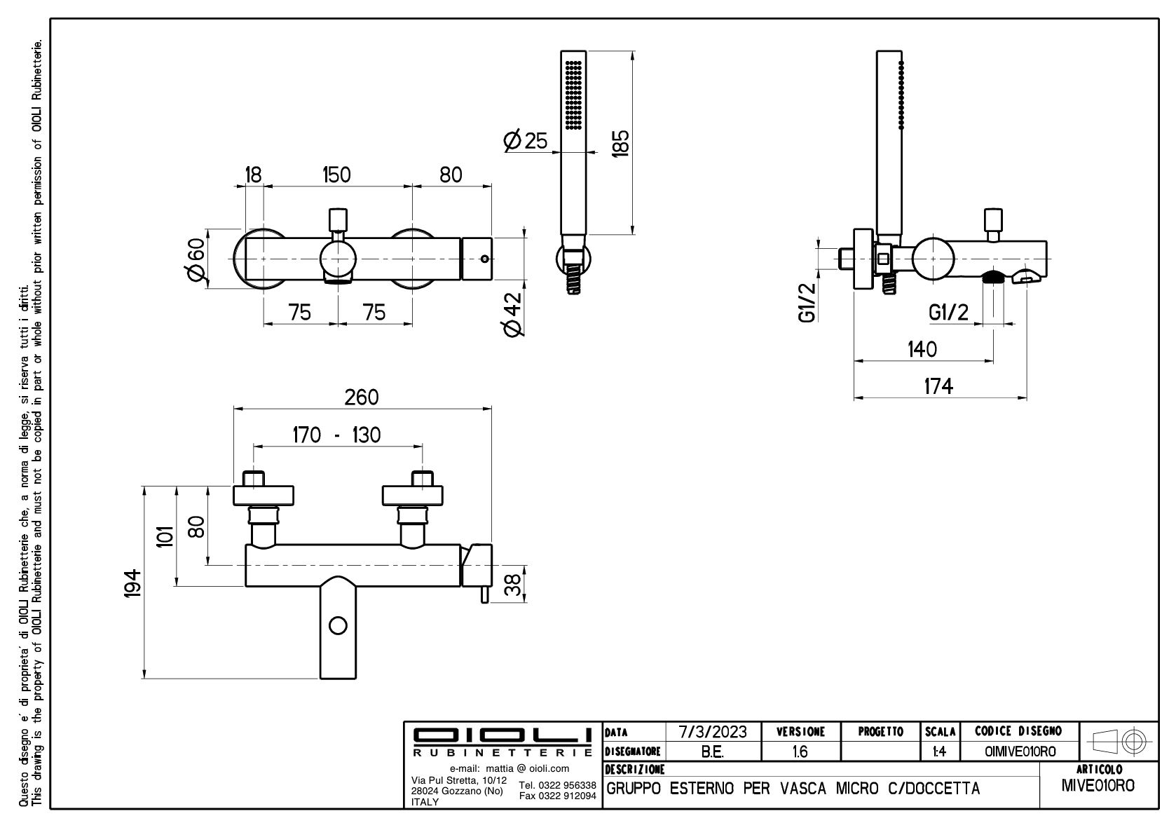 Купить смесители Oioli Micro, однорычажный смеситель для ванны (излив 17.4 см), с набором для душа, цвет оружейная сталь оптом