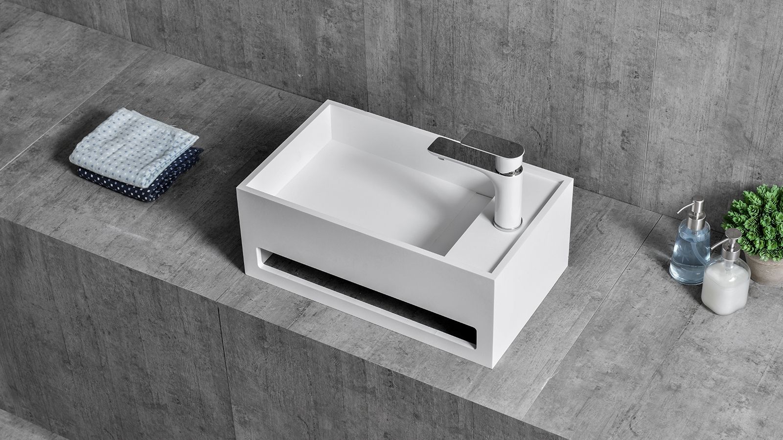 Купить zenon luna, подвесная раковина прямоугольной формы, с вырезом под полотенце, 50х30хh20 см, цвет белый матовый оптом Купить zenon luna, подвесная раковина прямоугольной формы, с вырезом под полотенце, 50х30хh20 см, цвет белый матовый оптом