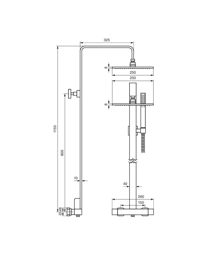 Купить emmevi gea, душевая колонна 115,5 см с термостатом и антикальковым верхним душем ø25 см, цвет хром оптом
