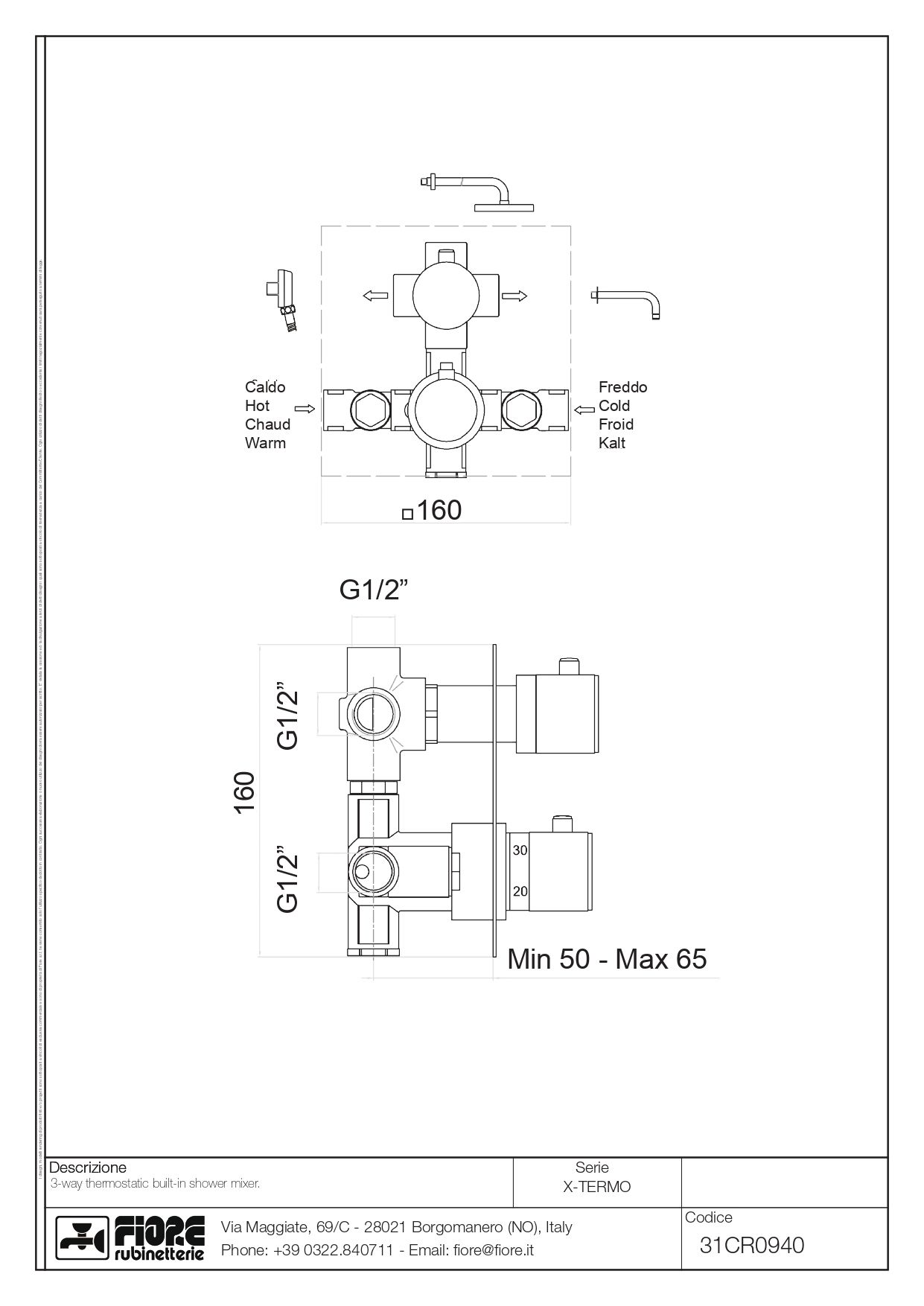 Купить смесители fiore x-termo, встраиваемый в стену смеситель для душа на 3 выхода, с термостатом (квадратная панель и круглые ручки), цвет хром оптом