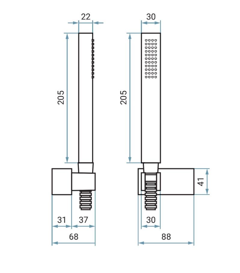 Купить emmevi, набор ручного душа 131: прямоугольная лейка, шланг 150 см и держатель лейки (все детали из латуни), цвет брашированное золото оптом