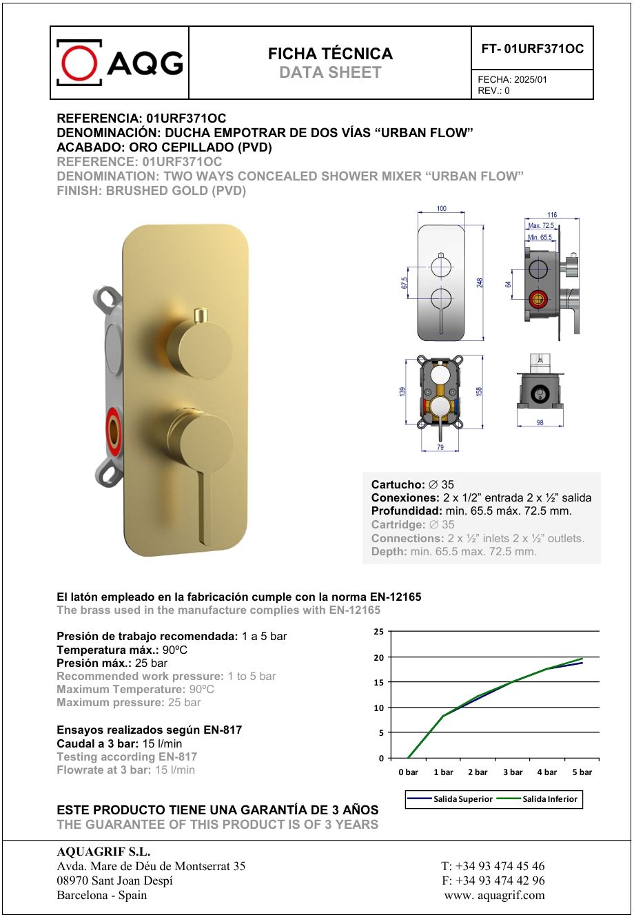 Купить aqg urban flow, душевой комплект er236 на 2 потребителя, с настенным кронштейном, цвет матовое золото (pvd) оптом
