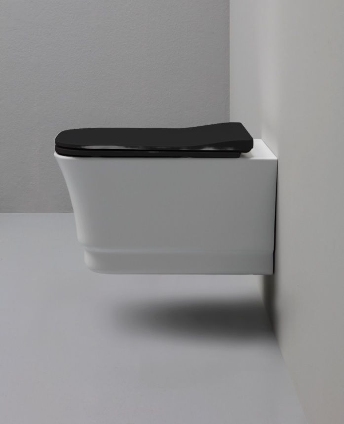 Купить white ceramic idea, комплект подвесного унитаза с сиденьем черного цвета, цвет унитаза белый глянцевый оптом