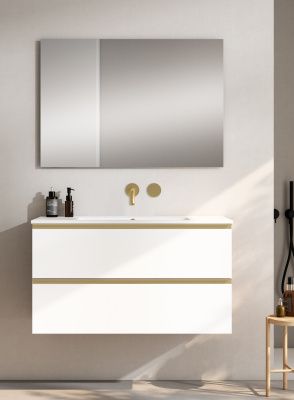 Купить visobath granada, тумба 100 см, 2 ящика c золотыми ручками, цвет белый матовый лак (b-ada) оптом