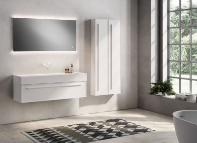 Купить ibc victoria 120 см: тумба, раковина с тонким бортиком из мин. литья (l412сm) и 2 пенала 150х30 см (левый и правый), цвет мебели белый матовый