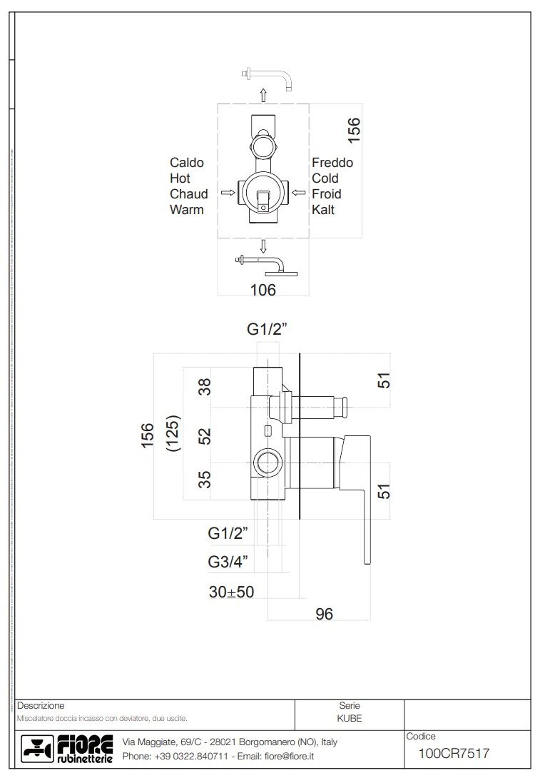 Купить смесители fiore kube, встраиваемый в стену однорычажный смеситель для душа на 2 выхода, цвет черный матовый оптом