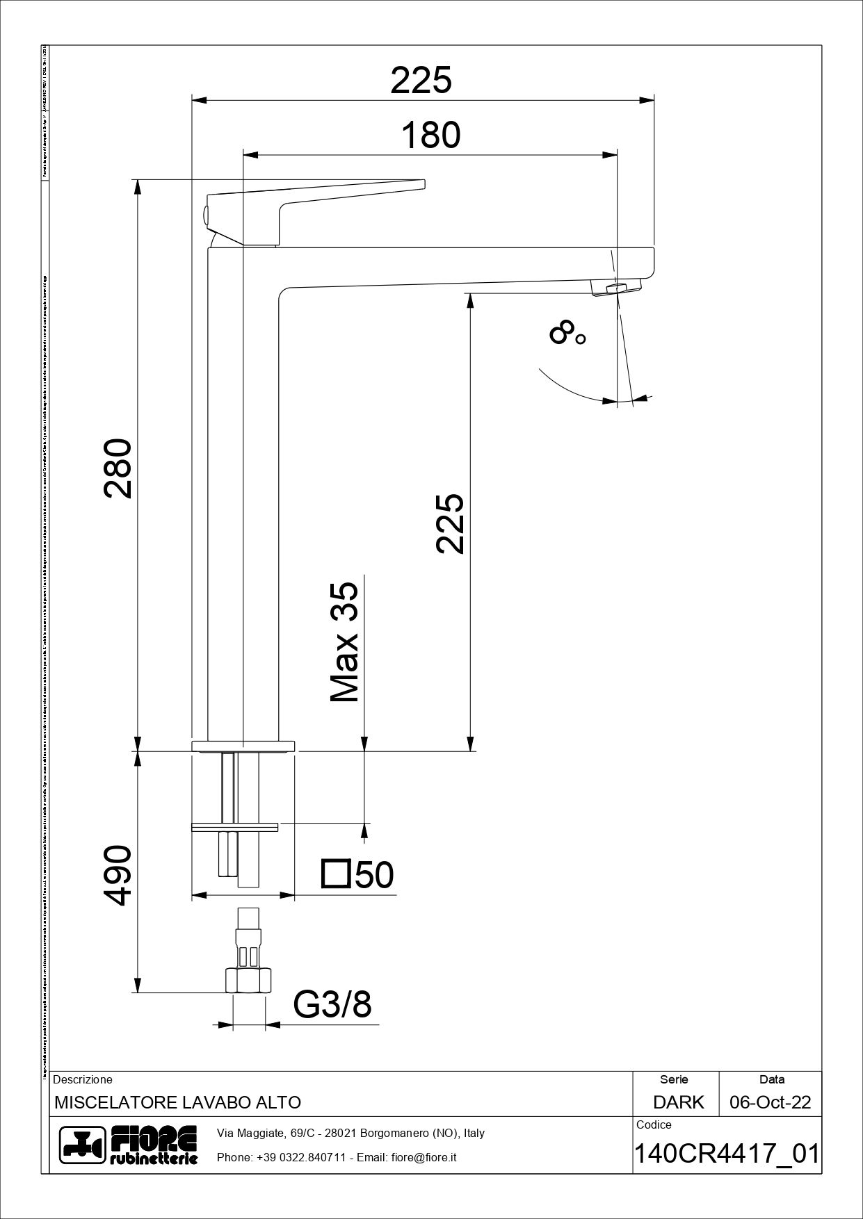 Купить смесители fiore dark, высокий однорычажный смеситель для раковины (излив 18 см), без донного клапана, цвет хром оптом