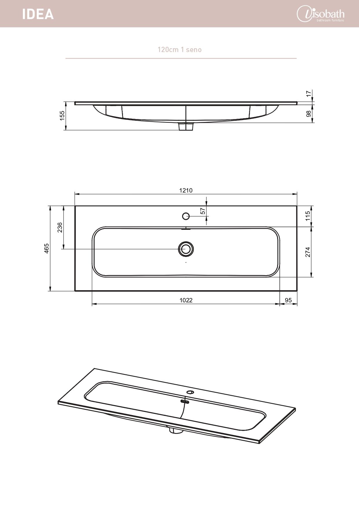 Купить visobath, керамическая раковина idea 120 см, цвет белый глянцевый оптом