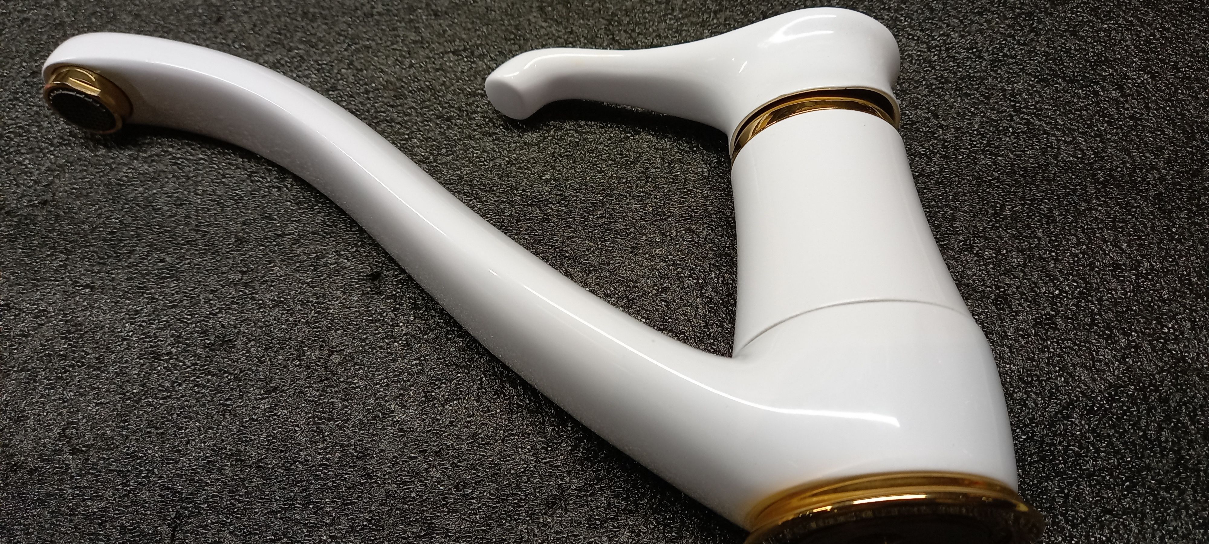 Emmevi Tiffany, 6095-9/BO, однорычажный кухонный смеситель (поворотный излив 22 см), без донного клапана, цвет белый/золото  