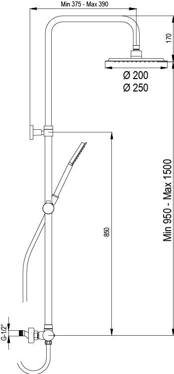 Купить aqg urban flow, душевая колонна регулируемая по высоте 95-150 см, cо смесителем, цвет хром оптом Купить aqg urban flow, душевая колонна регулируемая по высоте 95-150 см, cо смесителем, цвет хром оптом