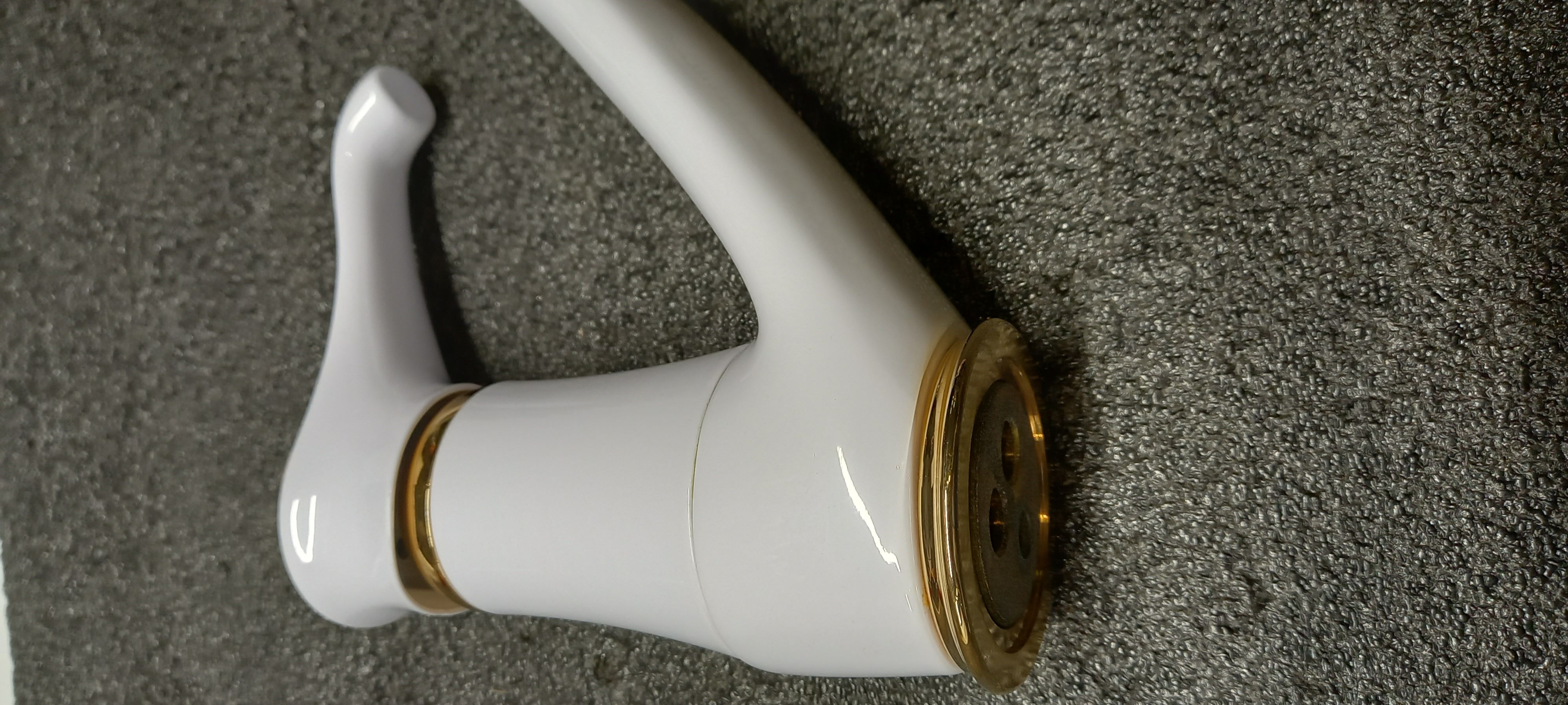 Emmevi Tiffany, 6095-14/BO, однорычажный кухонный смеситель (поворотный излив 22 см), без донного клапана, цвет белый/золото  