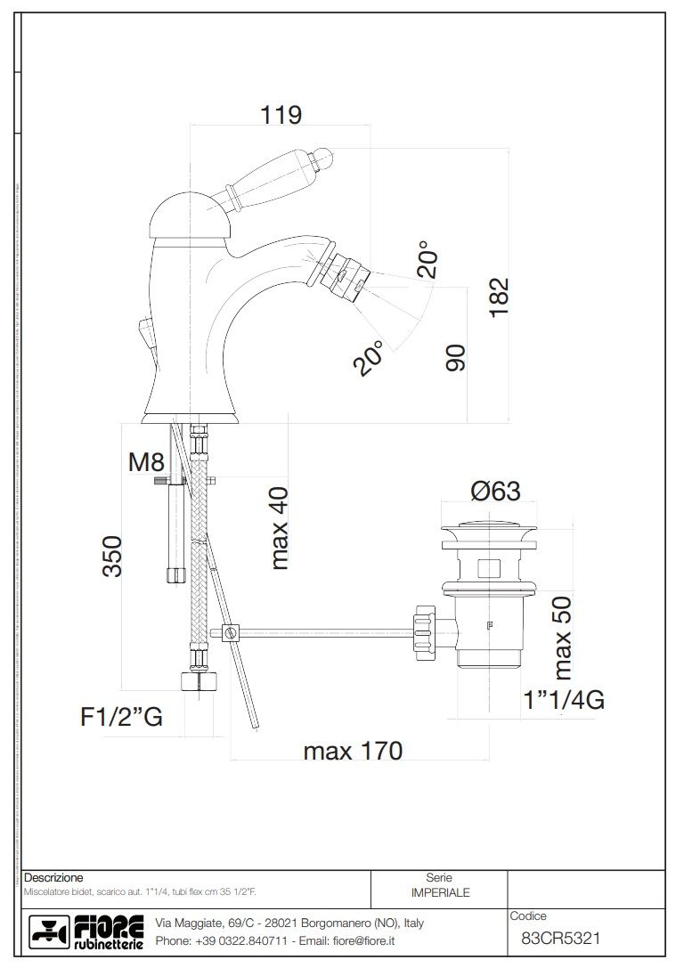 Купить смесители fiore imperiale, однорычажный смеситель для биде h18.2 см, c донным клапаном, цвет хром оптом