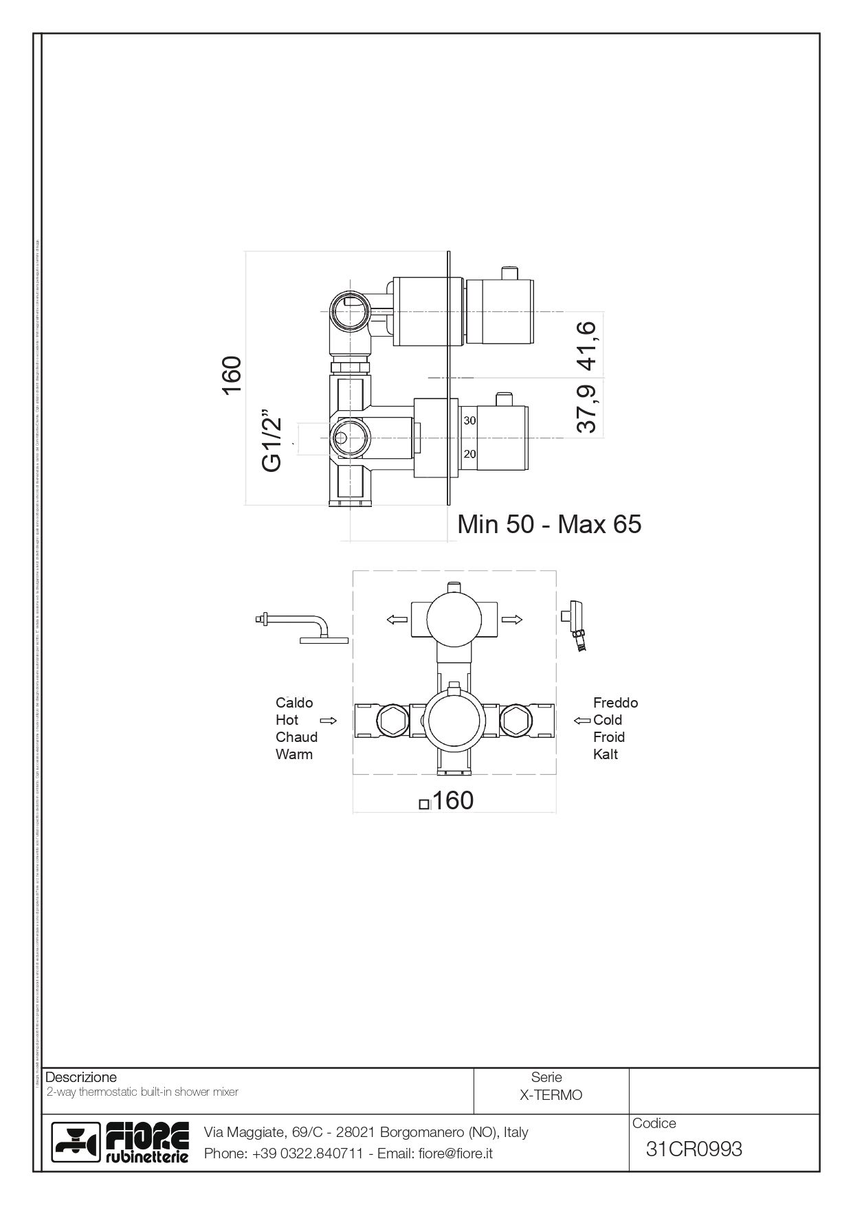 Купить смесители fiore x-termo, встраиваемый в стену смеситель для душа на 2 выхода, с термостатом (квадратная панель и круглые ручки), цвет хром оптом