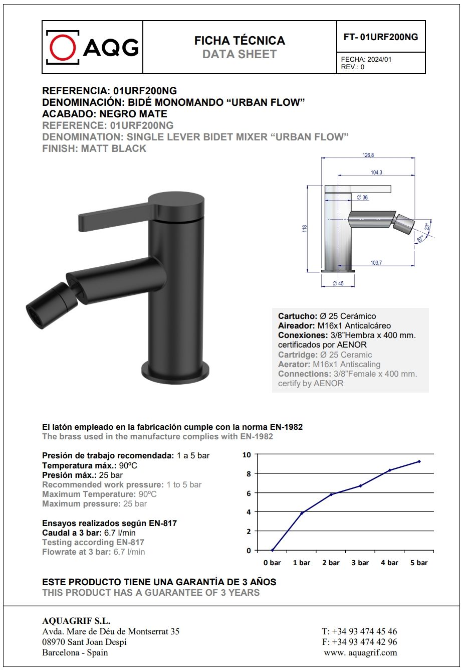 Купить aqg urban flow, однорычажный смеситель для биде без донного клапана, цвет черный матовый оптом Купить aqg urban flow, однорычажный смеситель для биде без донного клапана, цвет черный матовый оптом