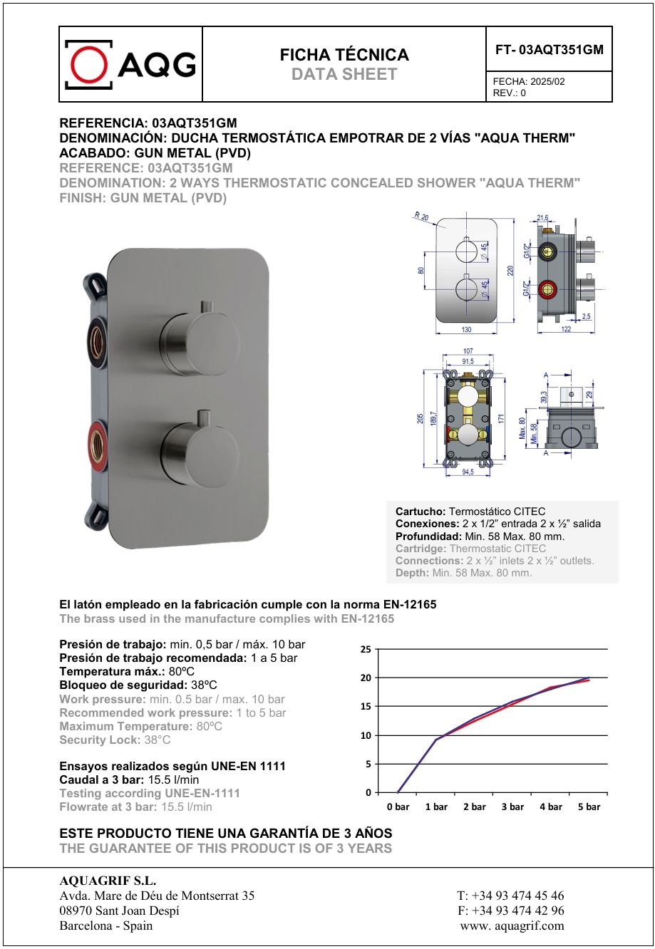 Купить aqg aqua, душевой комплект на 2 потребителя:c термостатом, с круглым верхним душем 25х25 см и кронштейном, цвет оружейная сталь (pvd) оптом