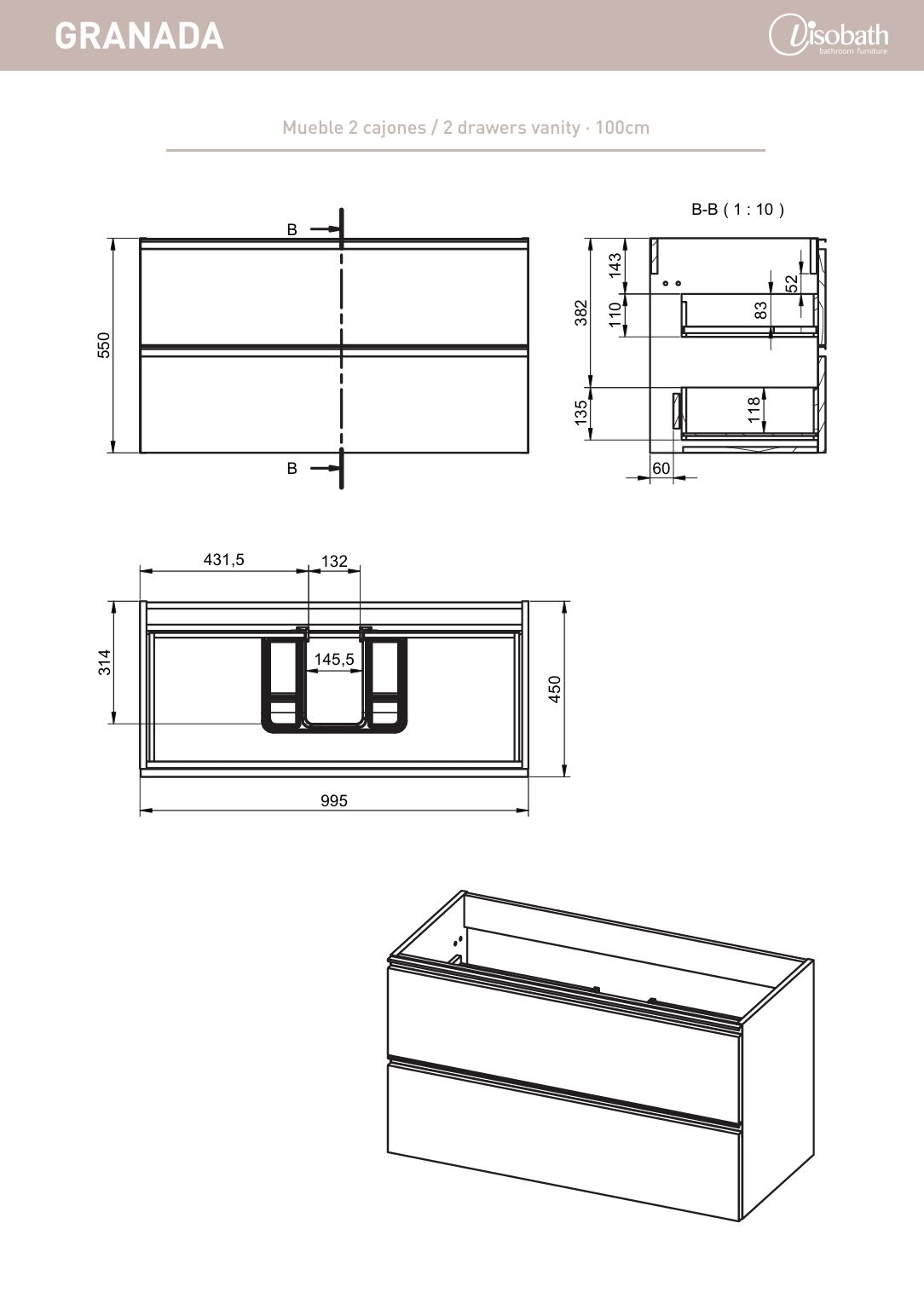 Купить visobath granada, тумба 100 см, 2 ящика c золотыми ручками, цвет белый матовый лак (b-ada) оптом
