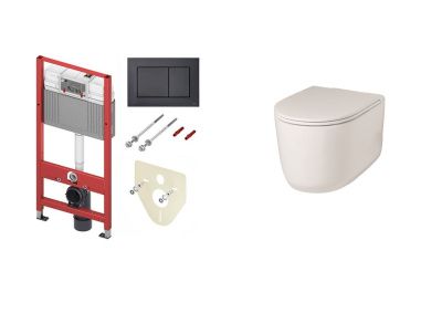 Tece, комплект инсталляция TeceBase+Hidra Gio, подвесной унитаз 55x36,5 см, антибактериальное покрытие, c сиденьем, цвет белый матовый