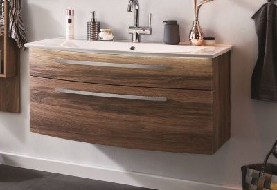 Купить puris speed 100 см: тумба (2 ящика) и белая керамическая раковина с led подсветкой, цвет мебели дуб чарлстон