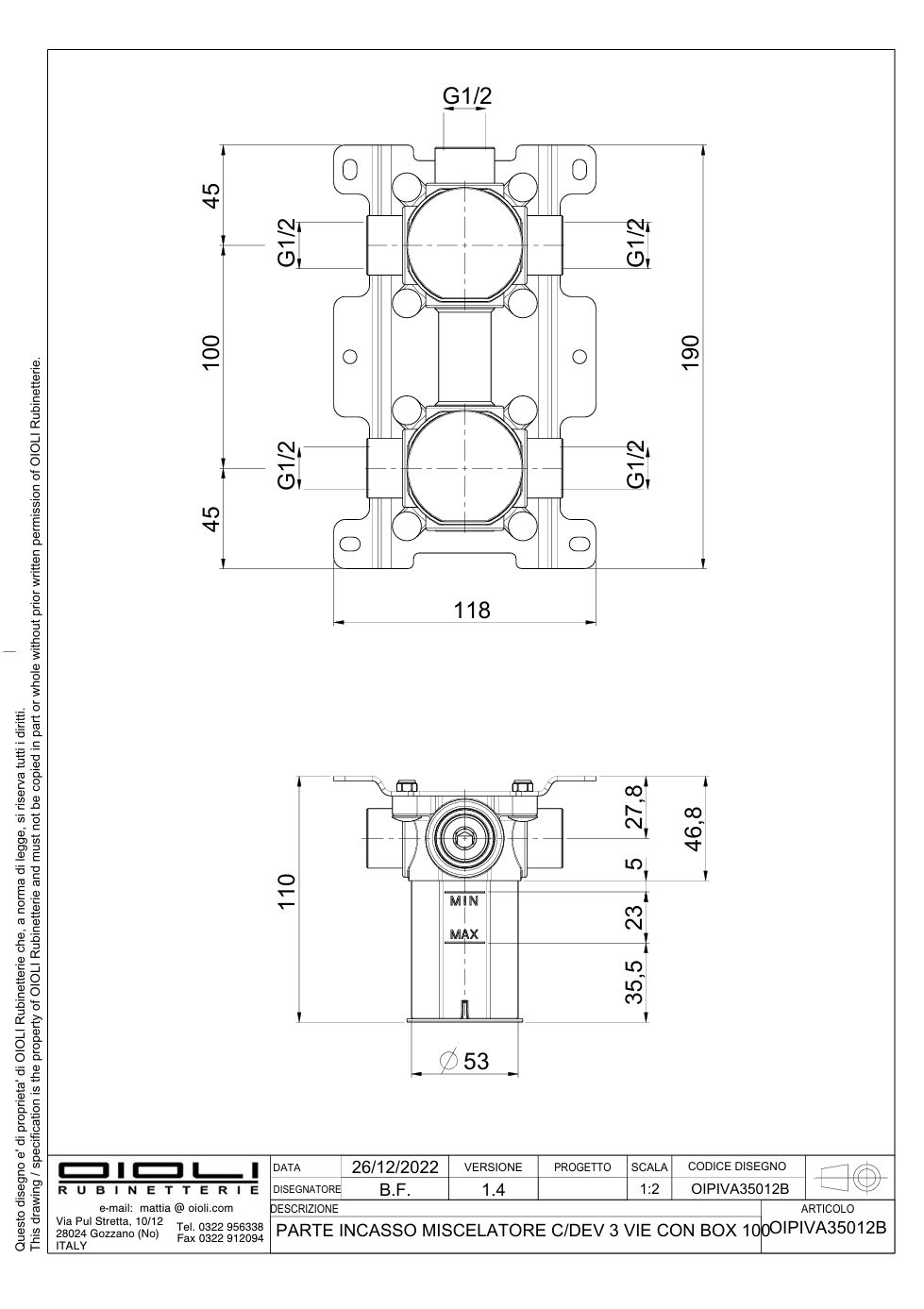 Купить смесители Oioli, внутренняя часть с боксом к встраиваемому в стену смесителю для душа на 3 потребителя оптом