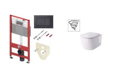 Tece, комплект инсталляция TeceBase+Hidra Faster, подвесной унитаз 53x36,5 см, торнадо, антибактериальное покрытие, с сиденьем, цвет белый глянцевый