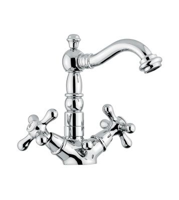 Купить смесители Emmevi Deco Old, двухвентильный смеситель для раковины (излив 14,5 см), с донным клапаном, цвет хром-золото оптом