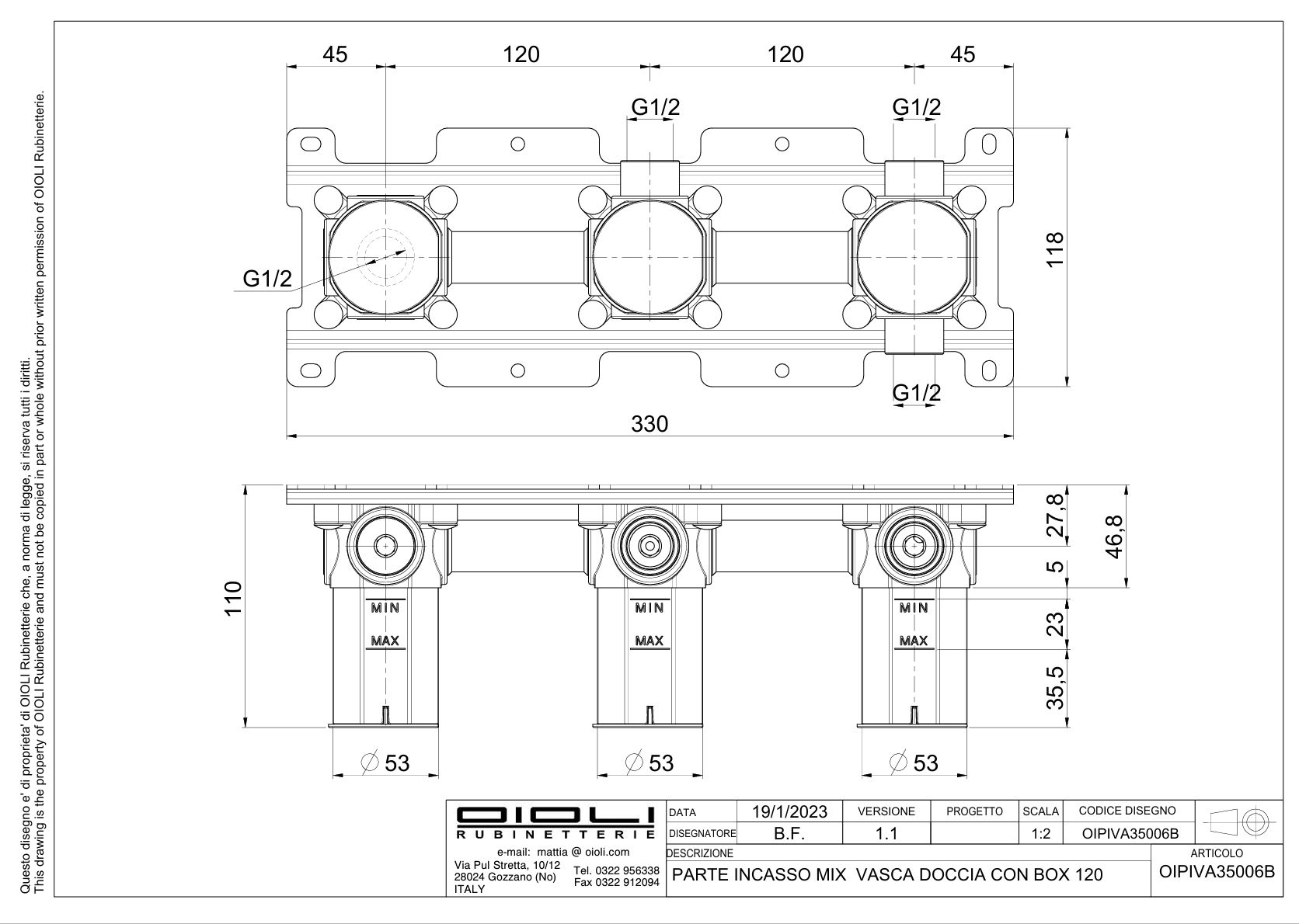 Купить смесители Oioli, внутренняя часть с боксом к встраиваемому в стену смесителю для ванны на 2 потребителя с набором для душа оптом