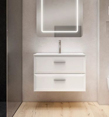 Купить visobath delta, тумба 80 см, 2 ящика c черными ручками, цвет кварцевый матовый лак (quarzo) оптом