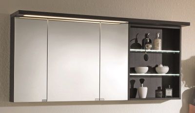 Купить puris swing, зеркальный шкаф 140 см правый (3 двери и открытые полочки справа) с подсветкой, цвет белый глянцевый